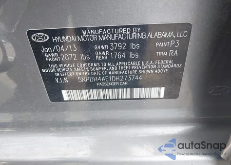 2013 Hyundai Elantra Limited из США, поврежденный, VIN 5NPDH4AE1DH273744